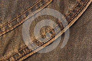 clothing items stonewashed cotton fabric texture with seams, clasps, buttons and rivets, macro