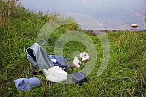 clothing on a lake shore