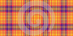 Clothing pattern background seamless, repetition tartan check fabric. Pure texture vector textile plaid in red and sunglow colors