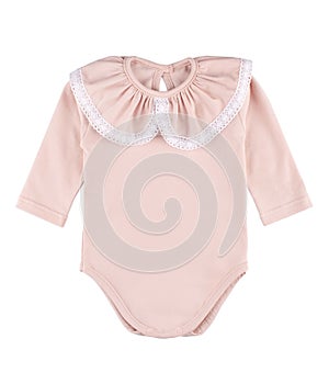 Clothing photography - pink baby body blouse with lace collar isolated on white