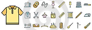 Clothing repair icons set vector color line