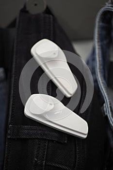 Clothing security tag on a jeans ,