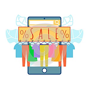 Clothing Shop Sale in App Vector Illustration photo