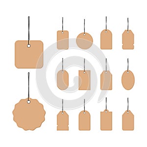 Clothing size label icon in black. Small  large and extra large sizes. Blank tags. Isolated on white background. Vector EPS 10