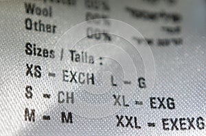 Clothing sizes