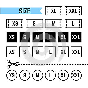 Clothing sizes labels. Symbols S, M, L, XL, XXL