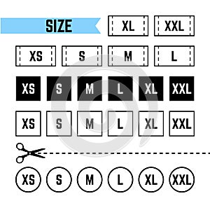 Clothing sizes labels. Symbols S, M, L, XL, XXL photo