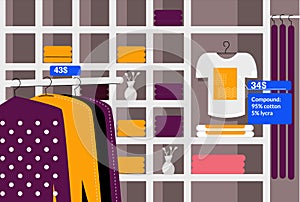 Clothing store interior. Restrained flat style. Vector illustration.
