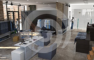 Clothing store, interior visualization, 3D illustration