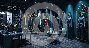 A clothing store with a variety of clothes on display created with Generative AI technology