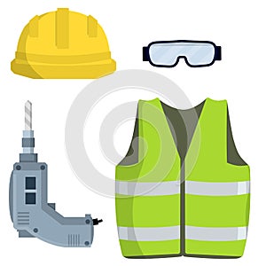 Clothing and tools the worker and Builder. Cartoon flat illustration