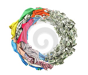 Clothing turns into money and back isolated