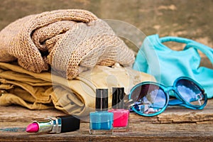 Clothing, women`s accessories and cosmetics