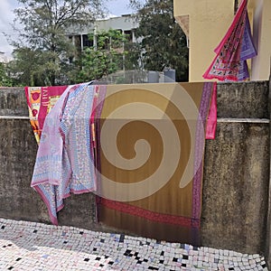 Cloths getting dry in the heat of the sun