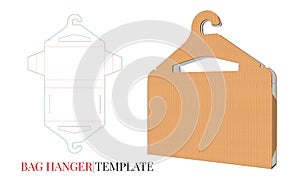 Cloths Hanger and Cloth Bag Template. Vector with die cut / laser cut layers. Shopping Bag Box and Hanger.