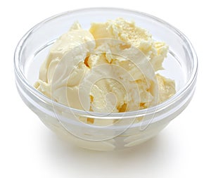 Clotted cream in a glass bowl photo