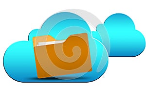 Cloub computing with cloud icon and yellow folder