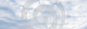 Cloud 3:1 banner background, white fluffy clouds in sky