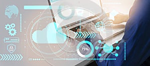 Cloud access for businessman., managing internal systems efficiently.