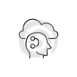 Cloud and AI Head vector Learning concept thin line icon
