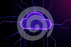 Cloud AI network. Connected system. Artificial intelligence, data technology, global. Digital network, cloud computing