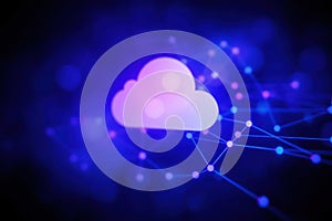Cloud AI network. Connected system. Artificial intelligence, data technology, global. Digital network, cloud computing