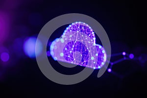 Cloud AI network. Connected system. Artificial intelligence, data technology, global. Digital network, cloud computing