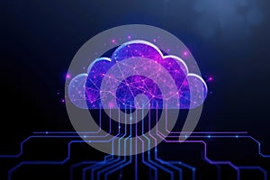 Cloud AI network. Connected system. Artificial intelligence, data technology, global. Digital network, cloud computing