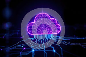Cloud AI network. Connected system. Artificial intelligence, data technology, global. Digital network, cloud computing