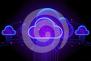 Cloud AI network. Connected system. Artificial intelligence, data technology, global. Digital network, cloud computing