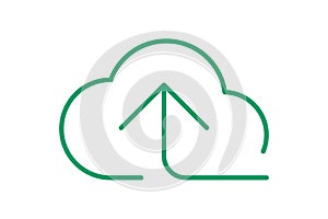 Cloud and arrow symbol for icon with line thin, simple line arrow up green cloud, icons add data to cloud for ui ux website or