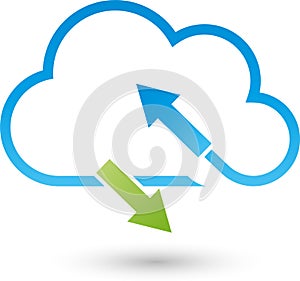 Cloud and arrows, internet and downloads logo