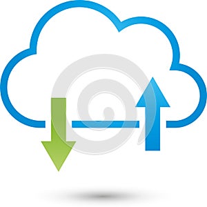 Cloud and arrows, IT services and Internet logo