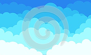 Cloud background, cartoon blue sky with white clouds pattern. Vector abstract flat graphic design background