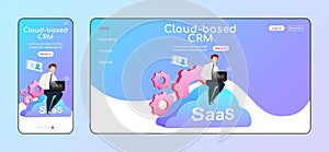 Cloud based CRM adaptive landing page flat color vector template