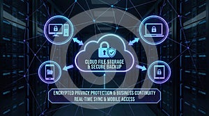 Cloud based file storage and secure data backup solution with encrypted privacy protection, real time synchronization and mobile