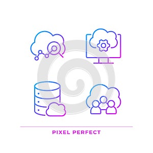 Cloud based service pixel perfect gradient linear vector icons set