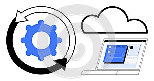 Cloud-Based Workflow with Gear and Arrows Symbolizing Process Automation