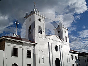 Cloud behind the Saint John the Baptist Cathedral, Chachapoyas, Amazonas, Peru, South America