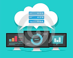 Cloud big data server infrastructure analysis vector or datacenter network computer center communication technology flat cartoon
