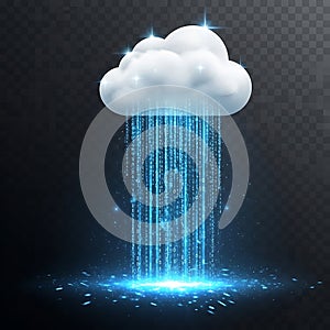 Cloud with binary code rain digital rain data
