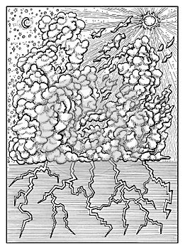 Cloud. Black and white mystic concept for Lenormand oracle tarot card