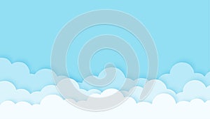 Cloud with the blue sky cartoon paper cut style background vector illustration