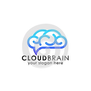 Cloud brain logo design vector icon. digital brain logo. cloud l
