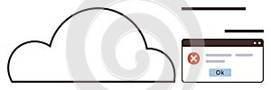 Cloud computing error notification and troubleshooting concept in minimal design