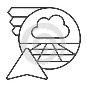 Cloud bubble with navigation cursor thin line icon, neural network concept. Vector graphics. Remote visualization of
