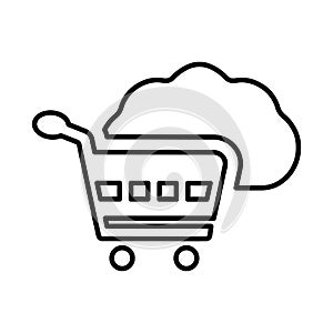 Cloud, cart, shopping line icon. Outline vector.