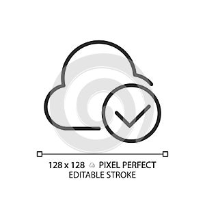 Cloud with check mark pixel perfect linear icon
