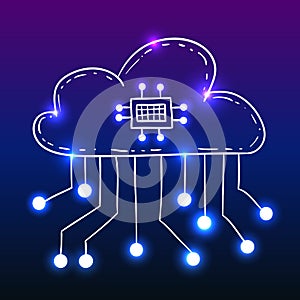 Cloud with circuit board, doodle style