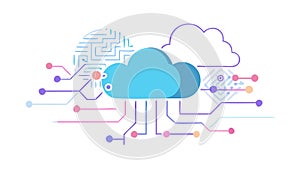 Cloud with Circuitry: Digital Cloud Computing Network Tech, vector design Generative AI